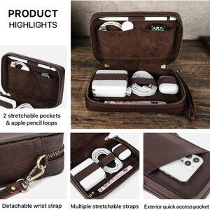 Travel Tech Case Leather Electronics Accessories Storage Box Vintage Portable